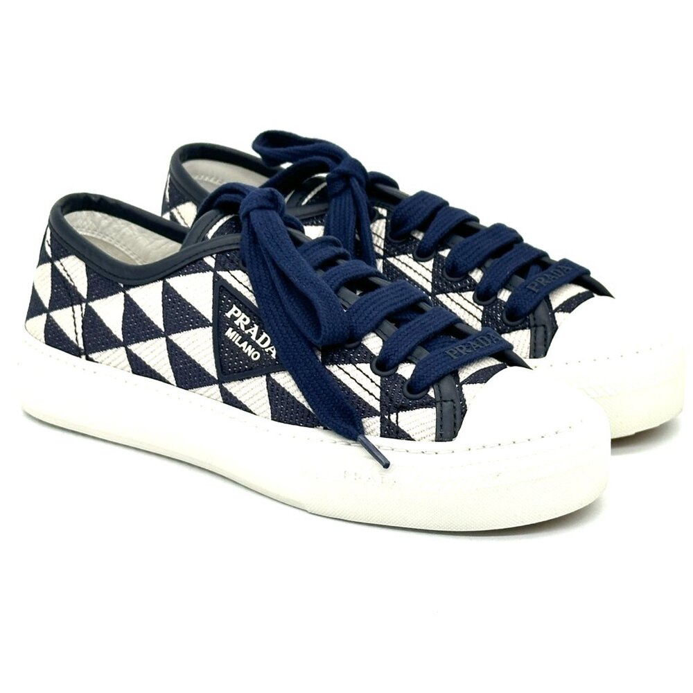 PRADA Triangle Logo Jacquard Lace Up Platform Sneakers Trainers Flat Shoes - Picture 6 of 14